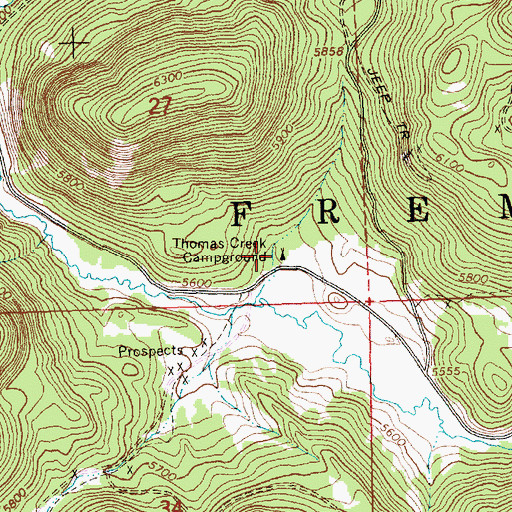 Topographic Map of Thomas Creek Campground (historical), OR