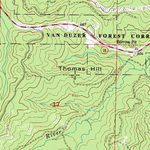 Topographic Map of Thomas Hill, OR