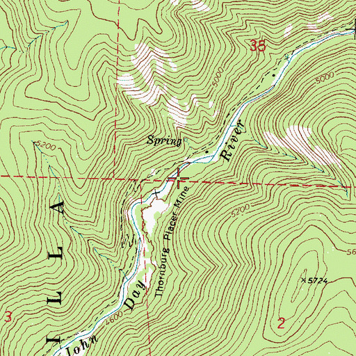 Topographic Map of Thornburg Placer Mine, OR