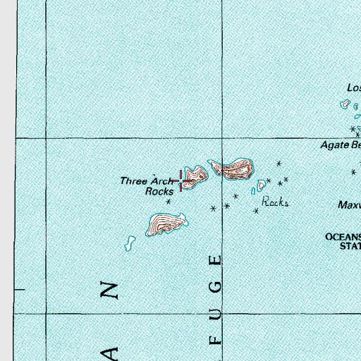 Topographic Map of Three Arch Rocks, OR
