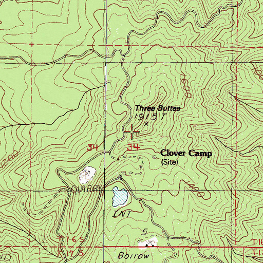 Topographic Map of Three Buttes, OR