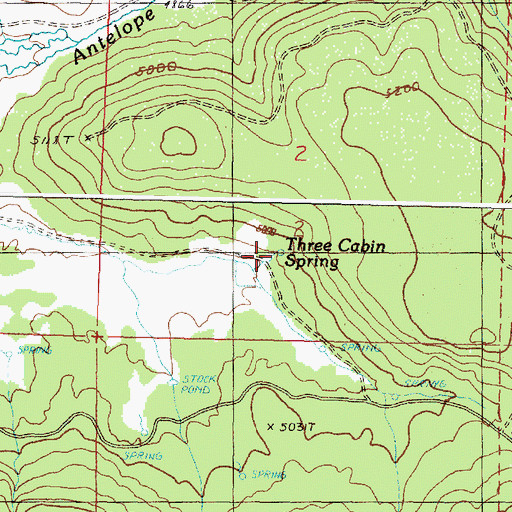 Topographic Map of Three Cabin Spring, OR