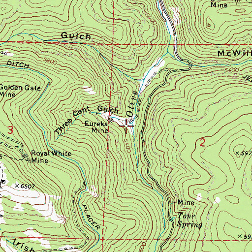 Topographic Map of Three Cent Gulch, OR