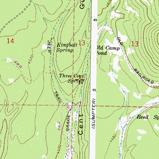Topographic Map of Three Cent Spring, OR