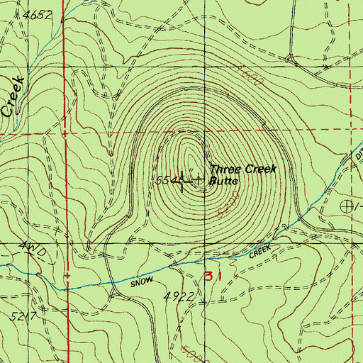 Topographic Map of Three Creek Butte, OR