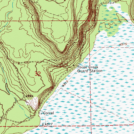 Topographic Map of Three Creek Guard Station, OR