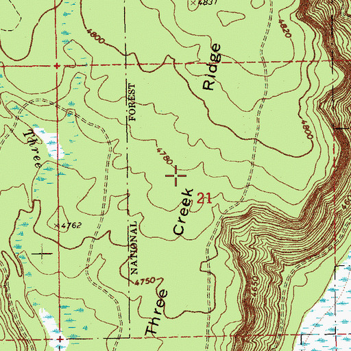 Topographic Map of Three Creek Ridge, OR