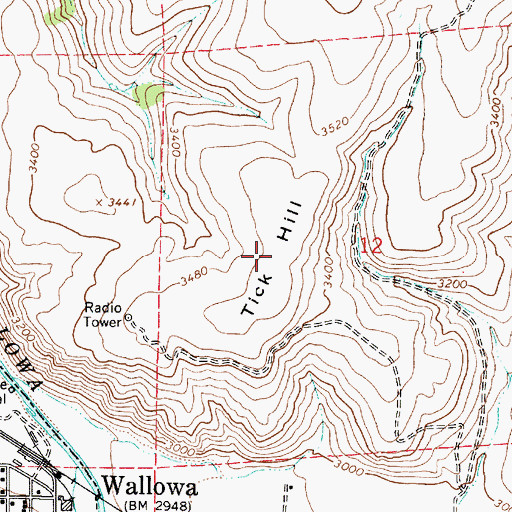 Topographic Map of Tick Hill, OR