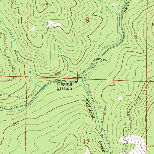 Topographic Map of Tillotson Creek, OR