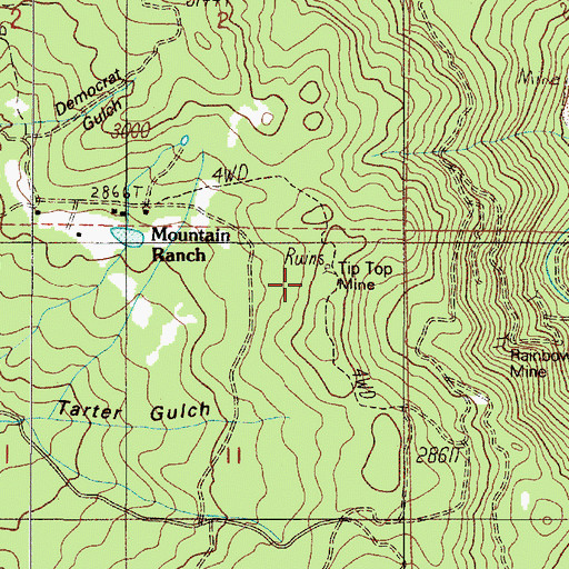 Topographic Map of Tip Top Mine, OR