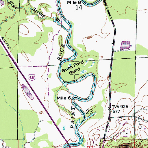Topographic Map of Buck Ford Bend, AL