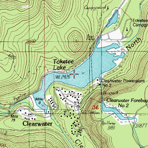 Topographic Map of Toketee Lake, OR