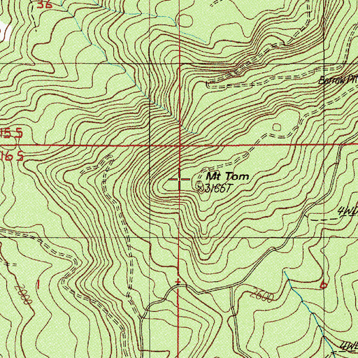 Topographic Map of Tom Mount, OR