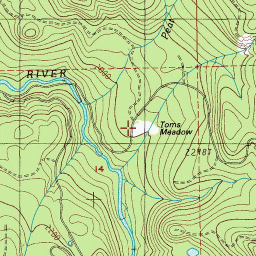 Topographic Map of Toms Meadow, OR