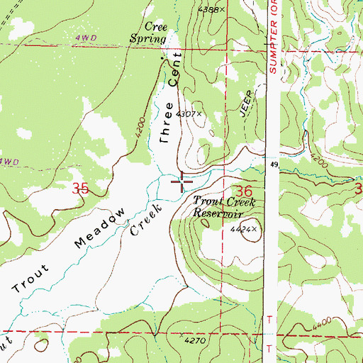Topographic Map of Trout Creek Reservoir, OR