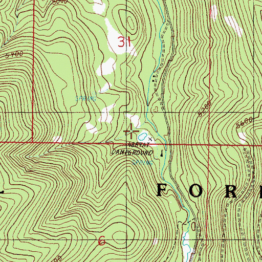Topographic Map of Trout Farm Recreation Site, OR