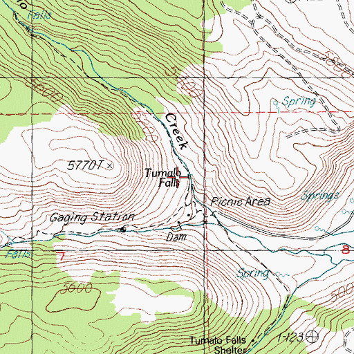 Topographic Map of Tumalo Falls, OR