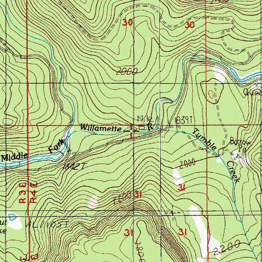 Topographic Map of Tumble Creek, OR