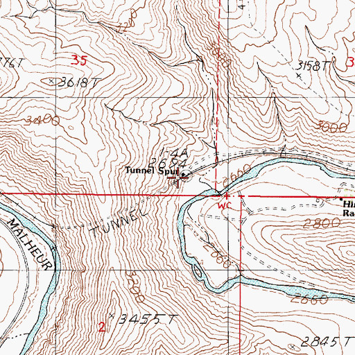 Topographic Map of Tunnel Spur, OR