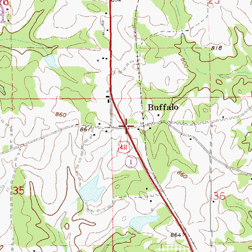 Topographic Map of Buffalo, AL