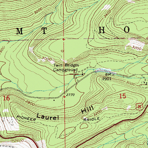 Topographic Map of Twin Bridges Campground (historical), OR