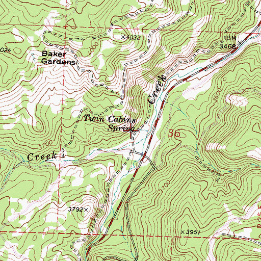 Topographic Map of Twin Cabins Spring, OR