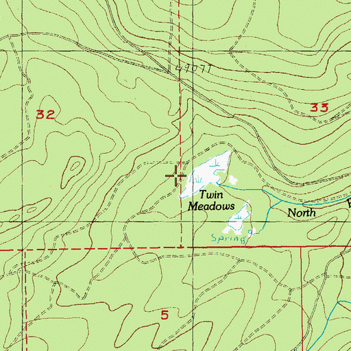 Topographic Map of Twin Meadows, OR