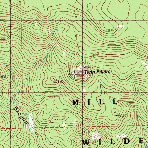 Topographic Map of Twin Pillars, OR