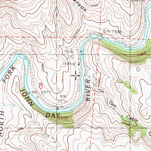 Topographic Map of Two Cabin Creek, OR