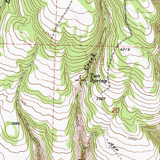 Topographic Map of Two Spring, OR