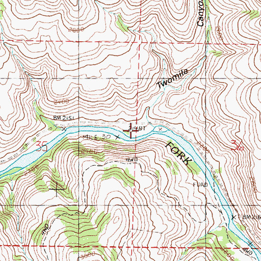 Topographic Map of Twomile Canyon, OR