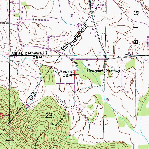 Topographic Map of Buford Cemetery, AL