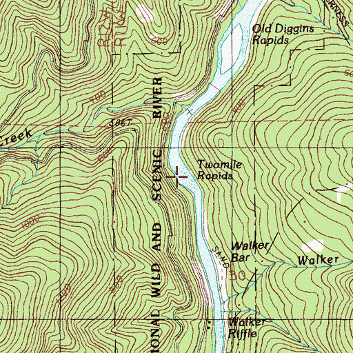 Topographic Map of Twomile Rapids, OR