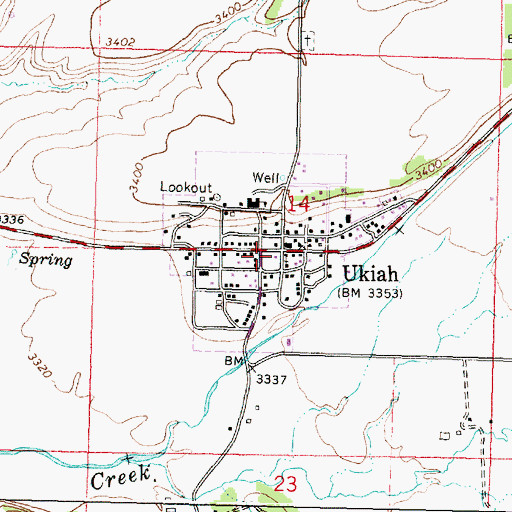 Topographic Map of Ukiah, OR