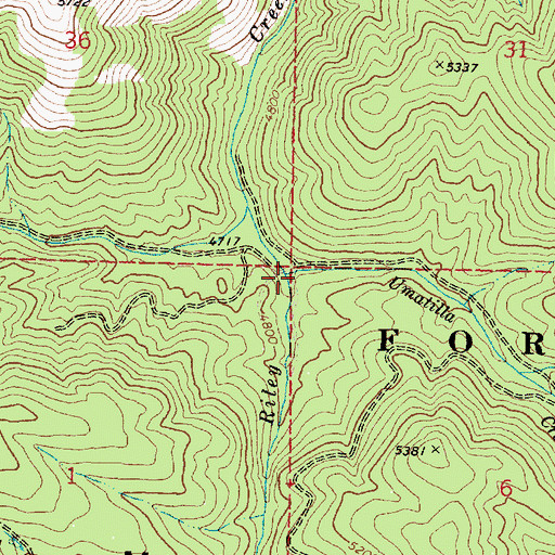 Topographic Map of Umatilla Creek, OR