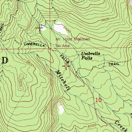 Topographic Map of Umbrella Falls Trail, OR