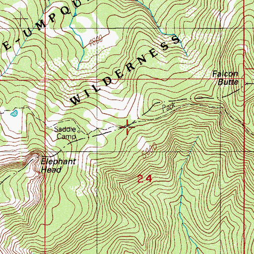 Topographic Map of Umpqua Rogue Trail, OR