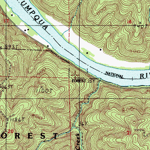 Topographic Map of Umpqua State Scenic Corridor, OR