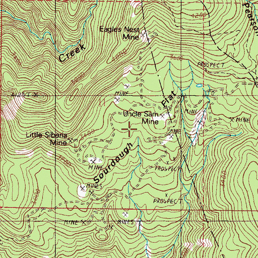 Topographic Map of Uncle Sam Mine, OR
