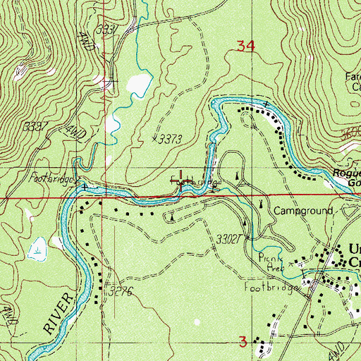Topographic Map of Union Creek, OR