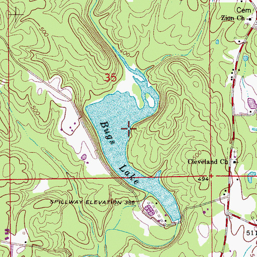 Topographic Map of Bugs Lake, AL