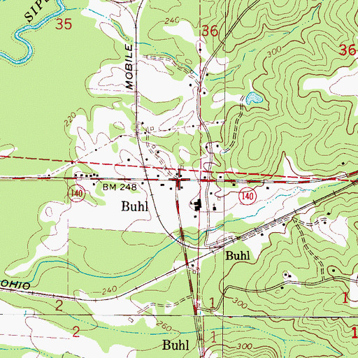 Topographic Map of Buhl, AL