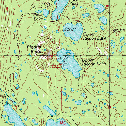 Topographic Map of Upper Rigdon Lake, OR