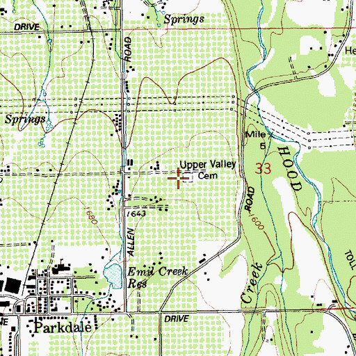 Topographic Map of Upper Valley Cemetery, OR