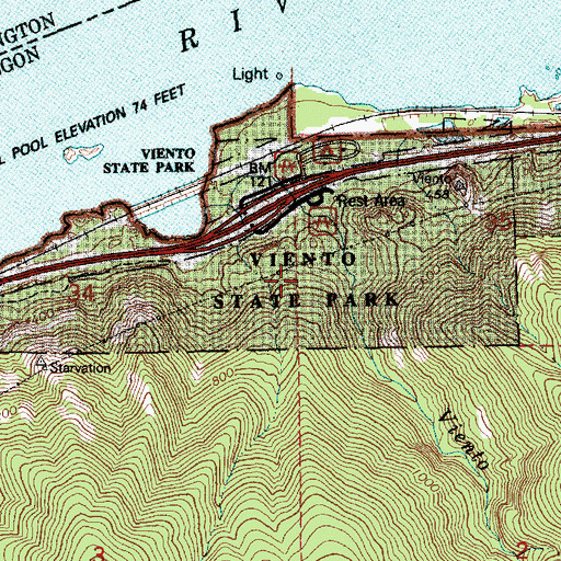 Topographic Map of Viento State Park, OR