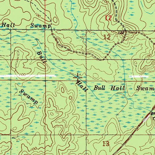 Topographic Map of Bull Hall Swamp, AL
