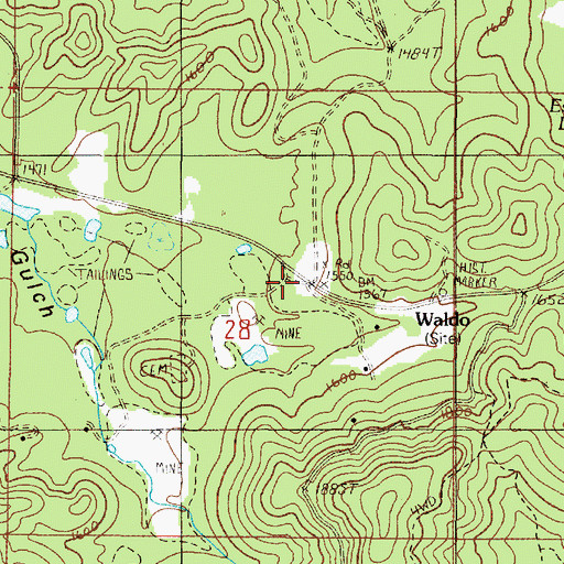 Topographic Map of Waldo, OR