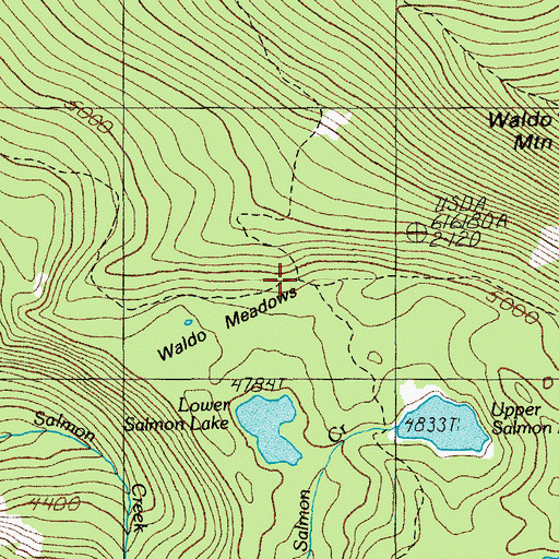 Topographic Map of Waldo Meadows Guard Station, OR