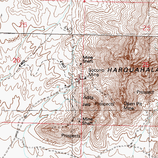 Topographic Map of Socorro Mine, AZ