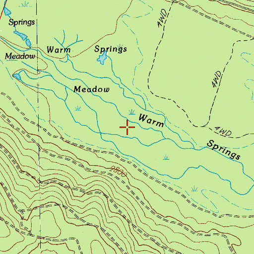 Topographic Map of Warm Springs Meadows, OR
